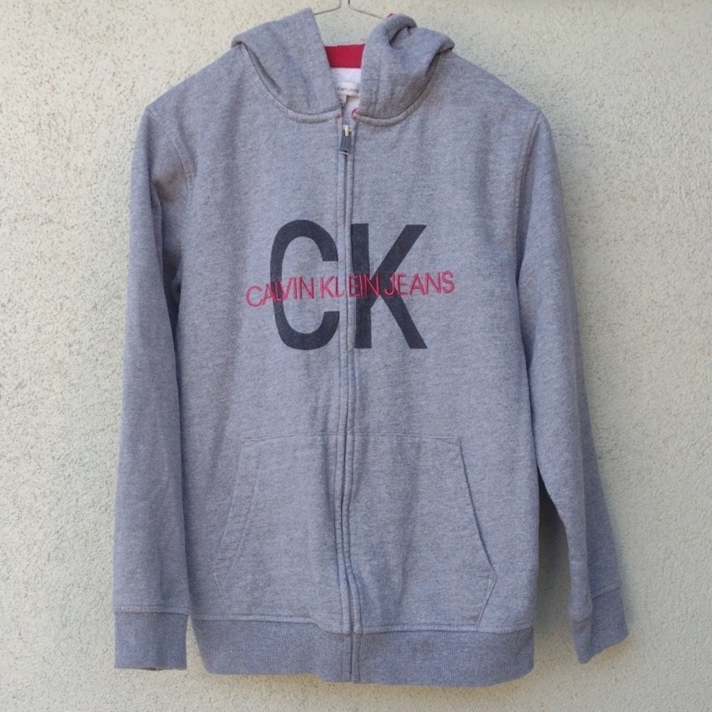Calvin Klein Kids Heathered Gray Logo Zip-Up Hoodie Junior Large (14/16)